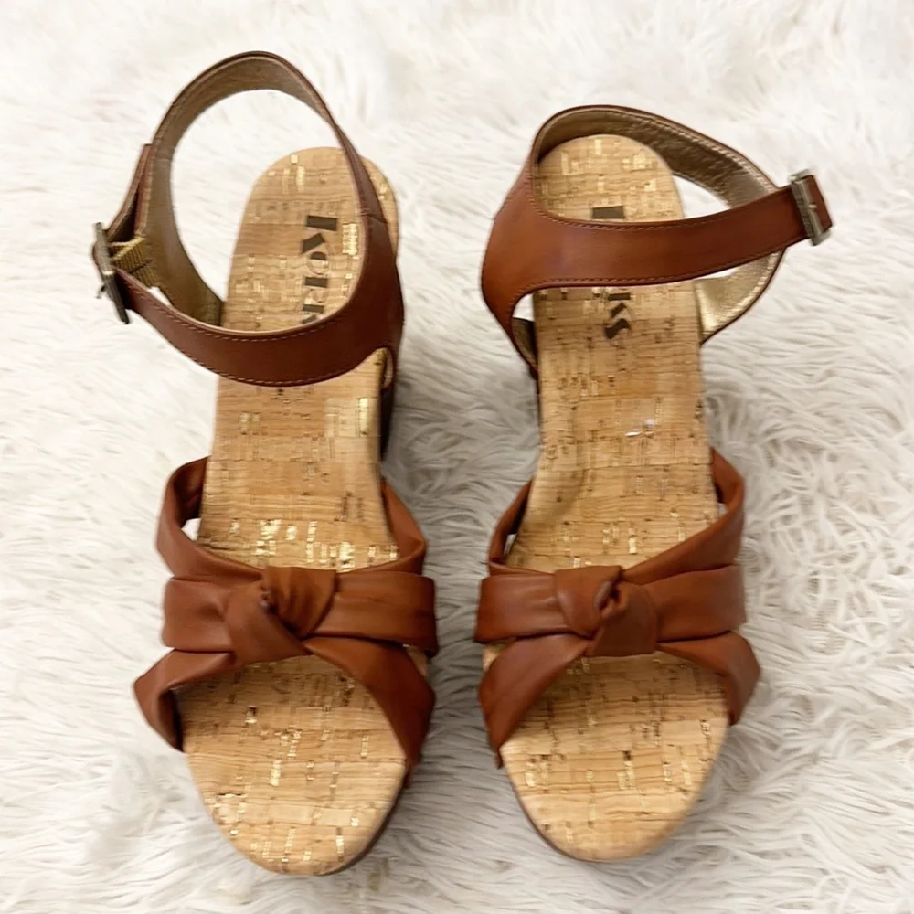 NEW Korks Brown Platform Wedge studded sandals women size 8, 10, 11
